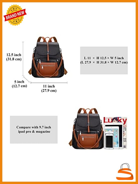 Genuine Leather Backpack Purse with Multi Pockets and Flap main image 4
